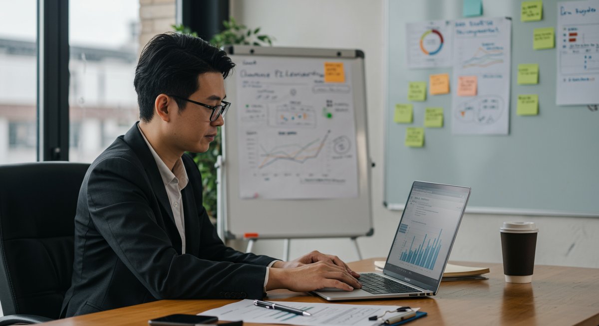 P2P lending taxes Germany 2025 - Professional illustration of a digital nomad reviewing tax documents and financial charts in a modern workspace