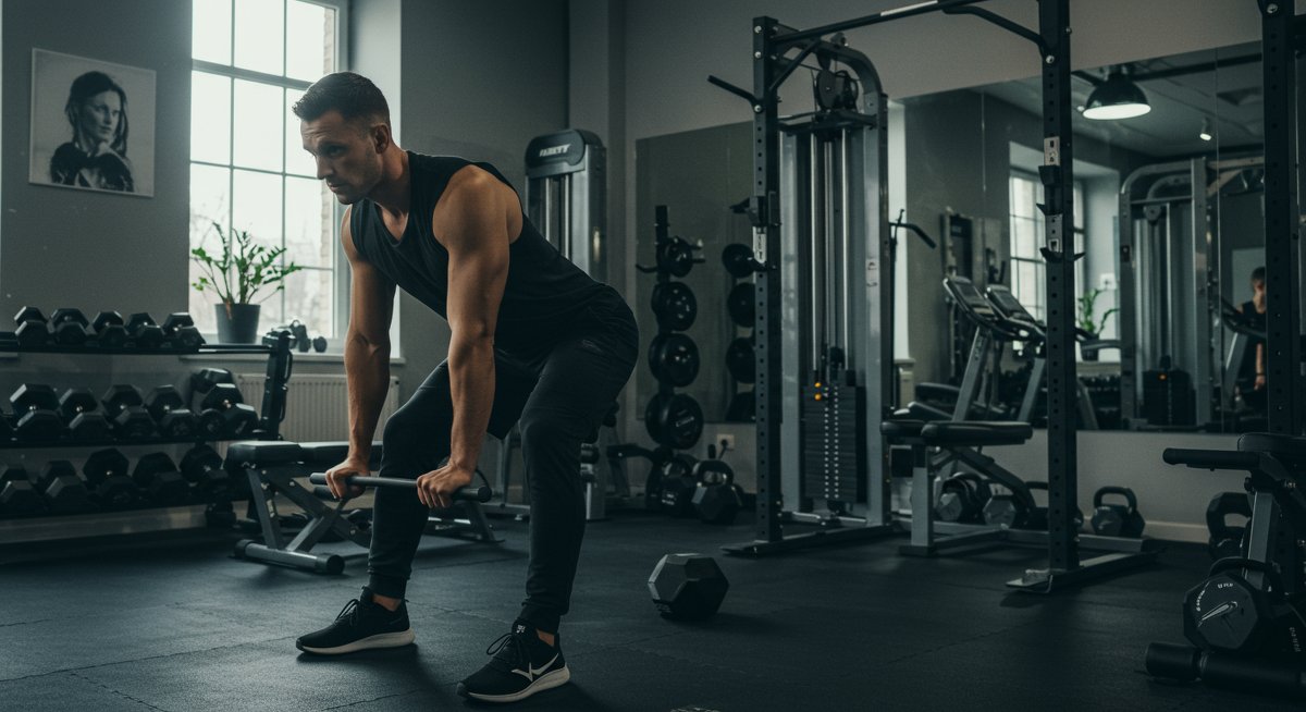 Person transitioning from commercial gym to home workout setup with natural lighting