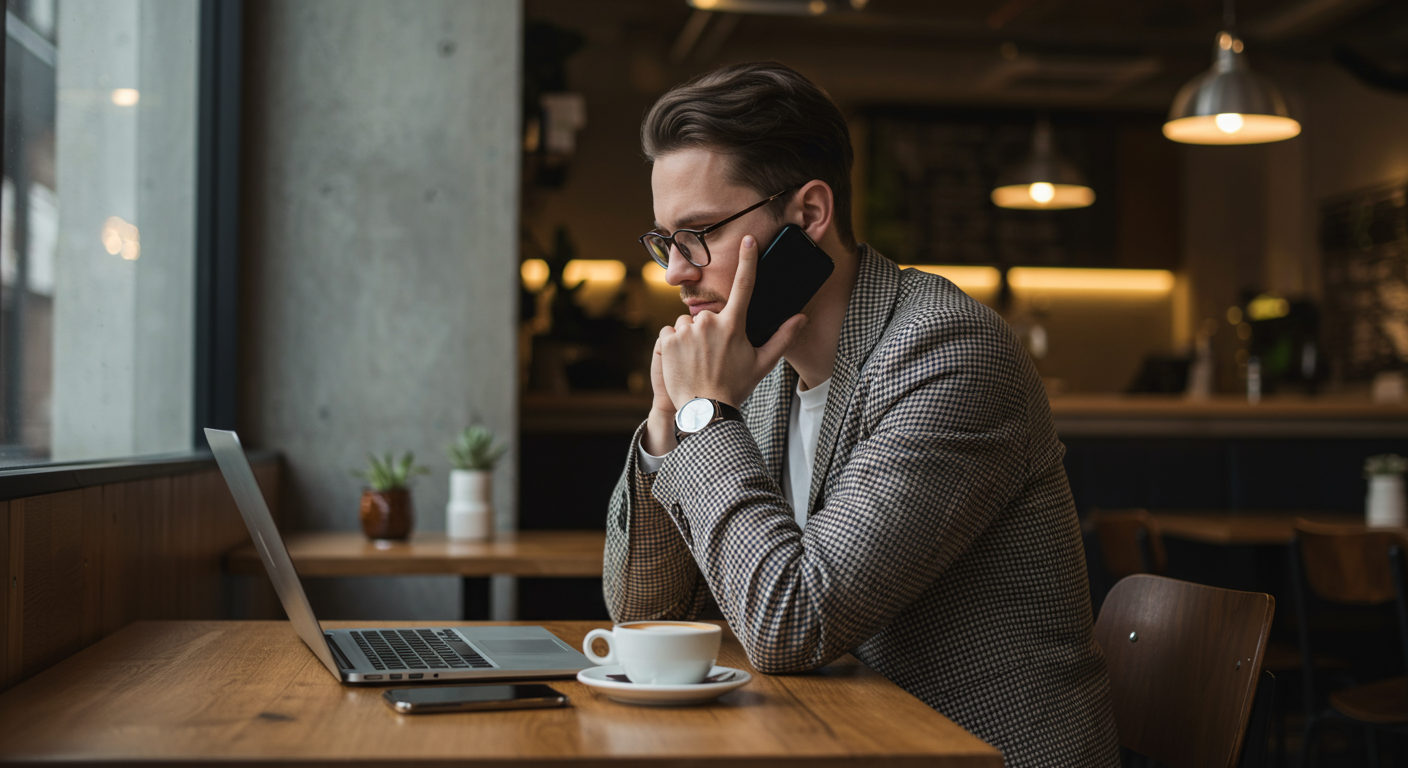 A beginner crypto trader in a coffee shop analyzing crypto swap fees on a laptop. Natural lighting and a focused atmosphere.