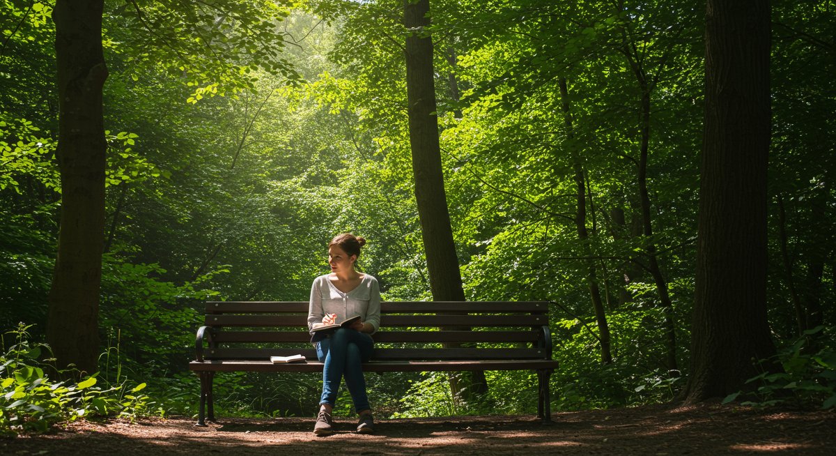 Budget travel planner using journal and phone in natural park setting for cost-effective international travel strategies