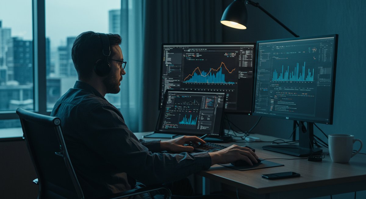 Experienced crypto trader analyzing stuck swap recovery solutions in premium business environment