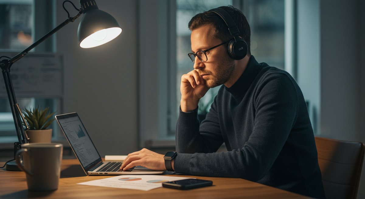 Experienced digital nomad working on tax strategies in a professional co-working environment