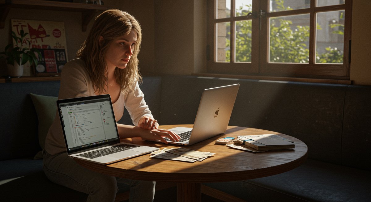 Digital nomad checklist for budget travel featuring affordable workspace setup in hostel environment