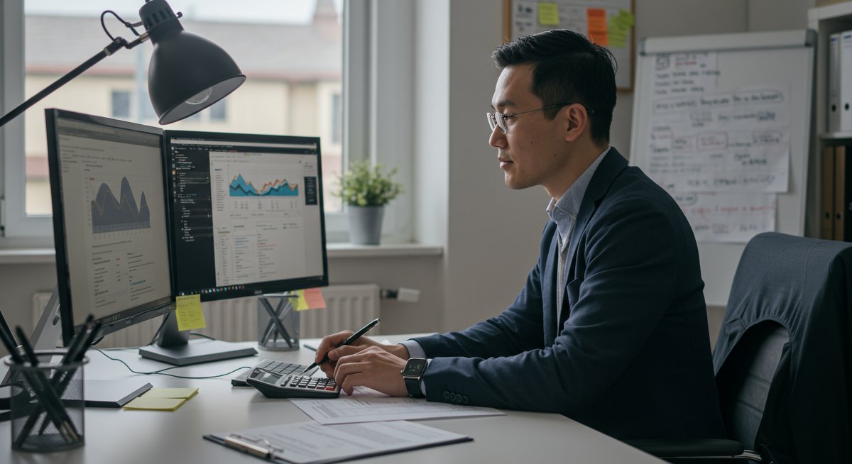 Experienced budgeter demonstrating debt-free financial planning with professional setup and organized financial documents