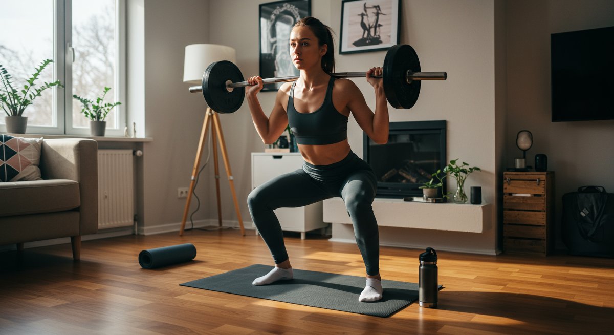 Beginner-friendly bodyweight exercise showing effective home workout for muscle building