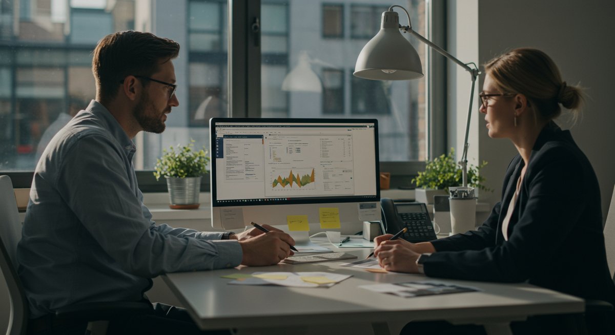 Professional salary negotiation in a sustainable workplace with greenery and eco-friendly design