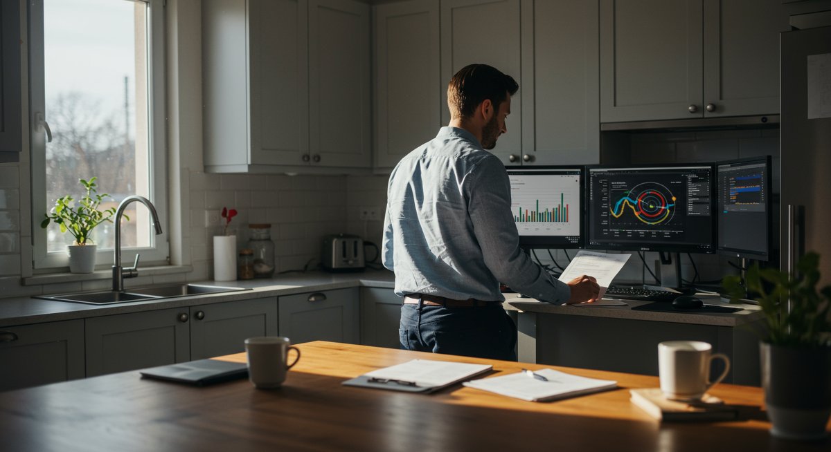 Experienced budgeter celebrating debt payoff progress with professional finance setup