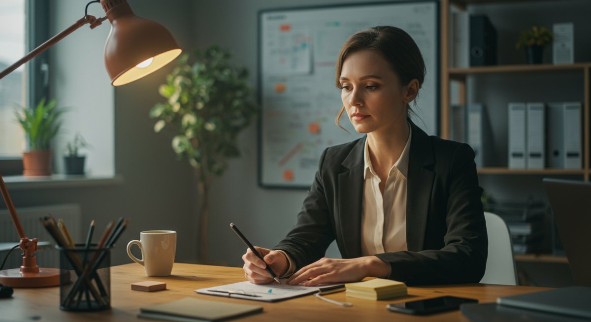 Mid-career professional negotiating comprehensive benefits package in a sustainable workplace environment