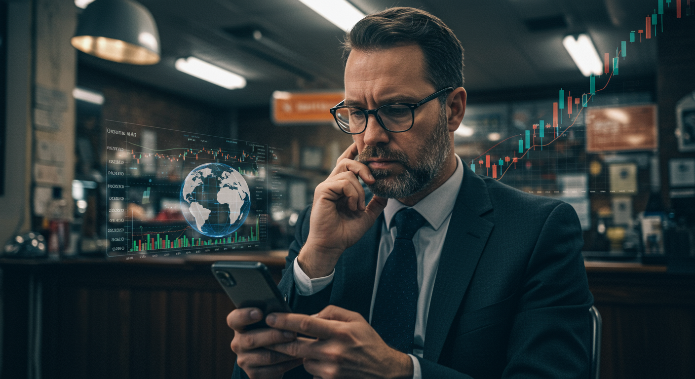 Bitcoin trader analyzing charts and considering international crypto trading implications