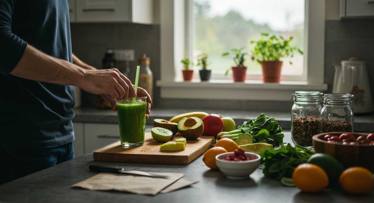 Healthy on-the-go snack preparation with fresh ingredients and modern kitchen setup
