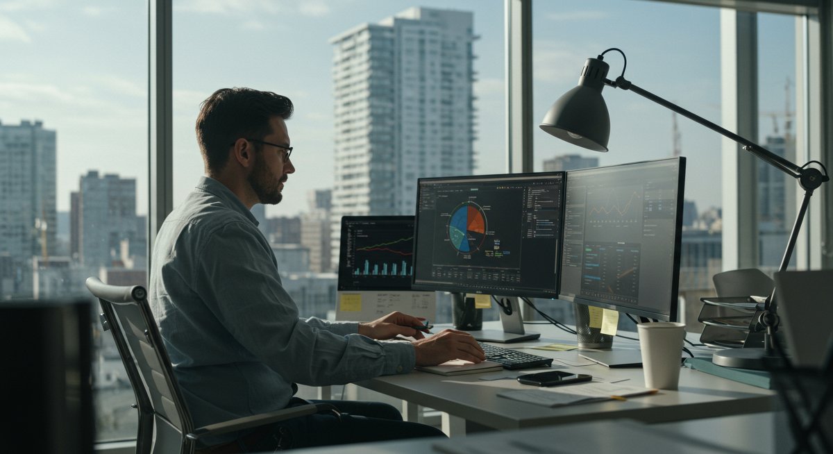Minimalist finance expert planning financial freedom with clean workspace and strategic budgeting tools