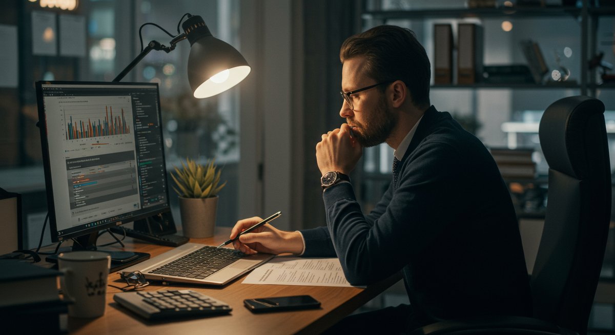 European P2P lending risk analysis - professional digital nomad working with financial charts and regulatory documents in a modern workspace